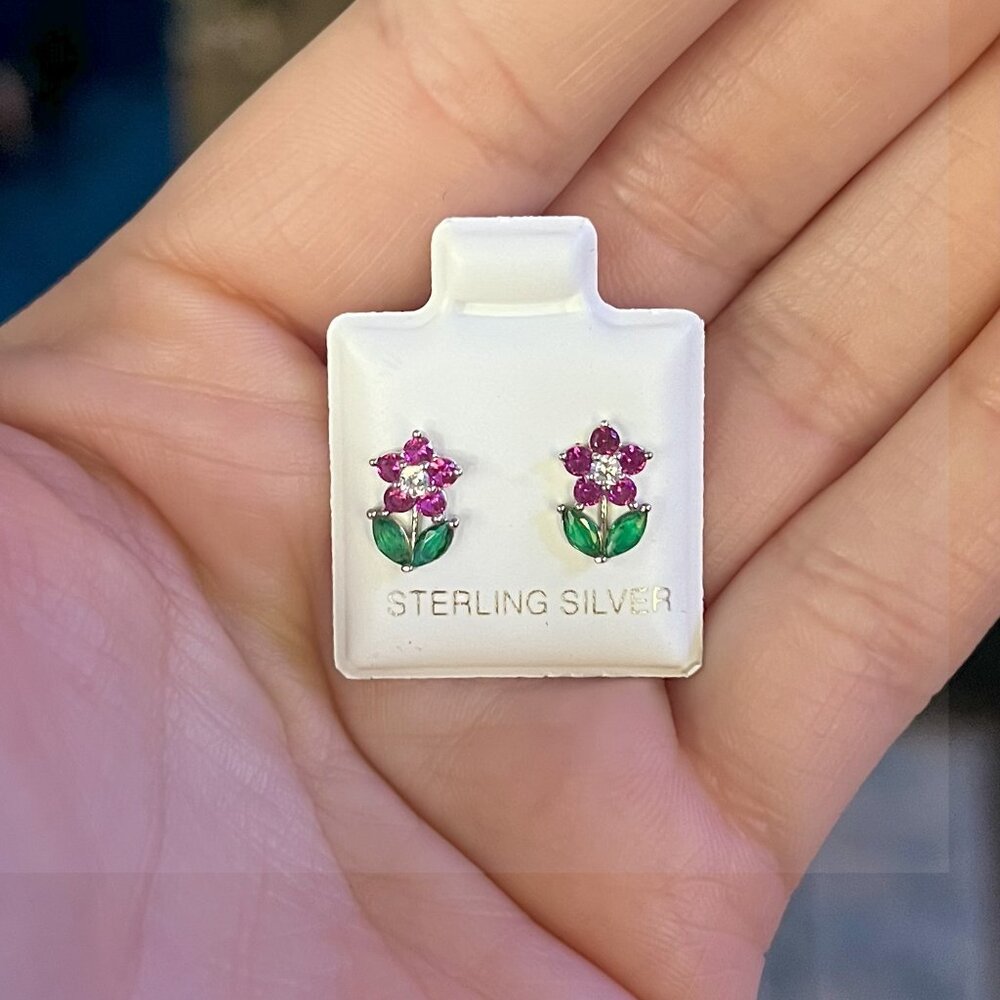 925 SILVER AZALEA FLOWER STUD EARRINGS
